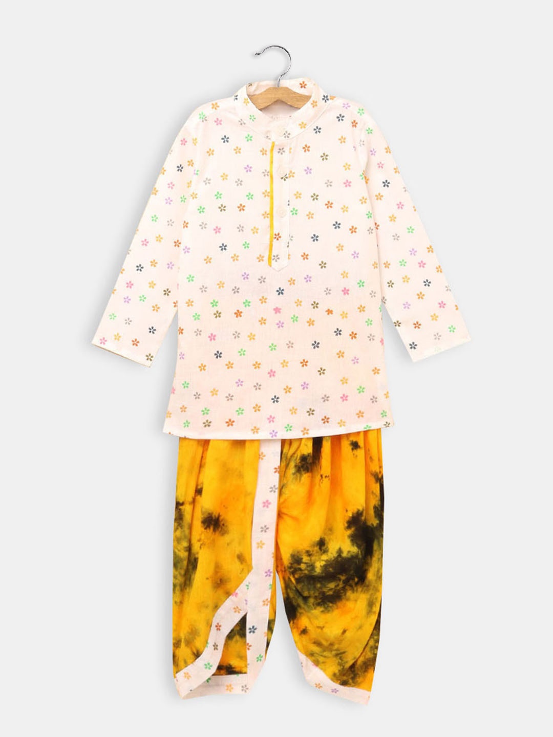 

Hopscotch Boys White Ethnic Motifs Printed Pure Cotton Kurta with Dhoti Pants