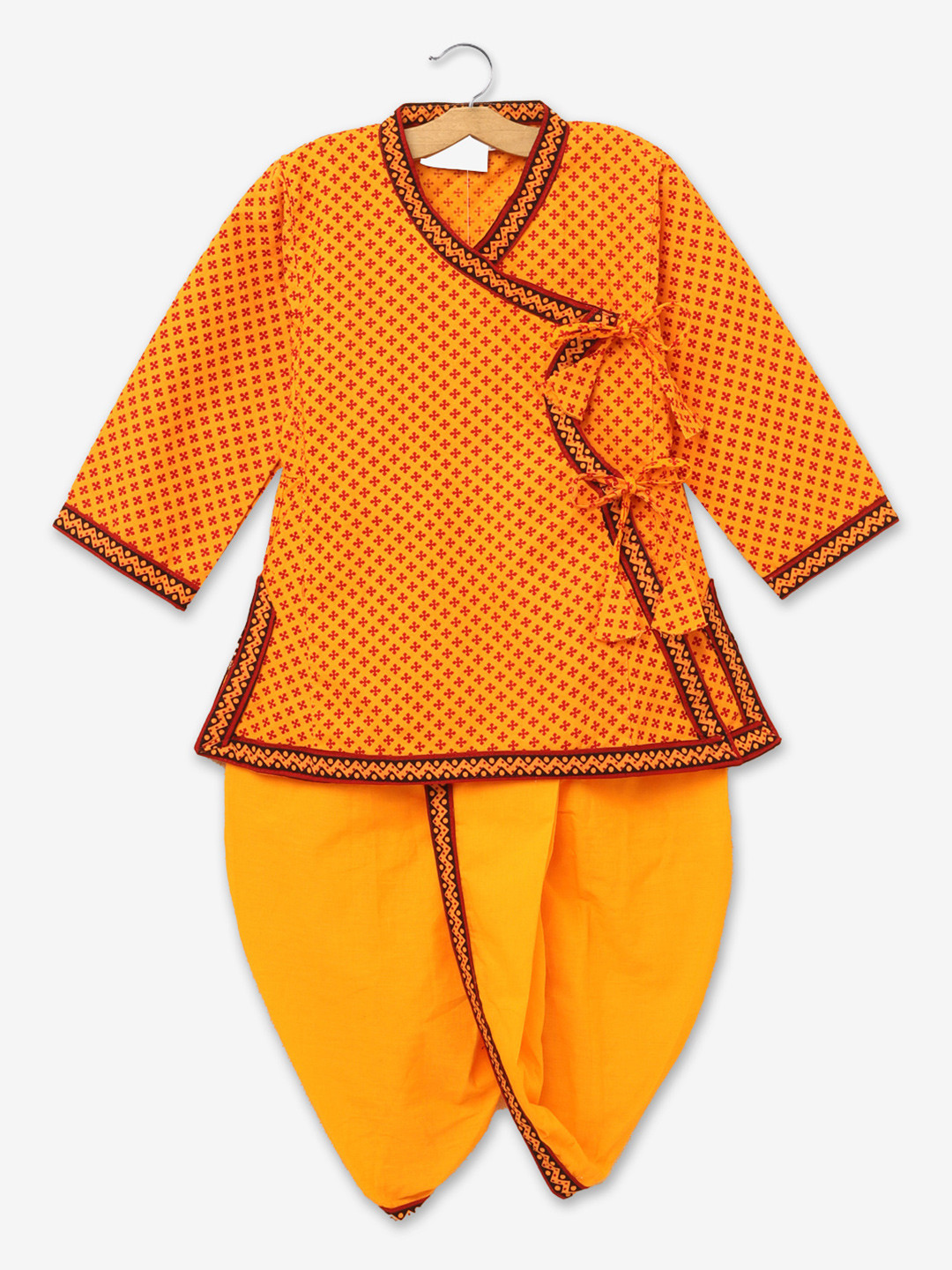 

Hopscotch Boys Yellow Ethnic Motifs Printed Angrakha Kurta with Dhoti Pants