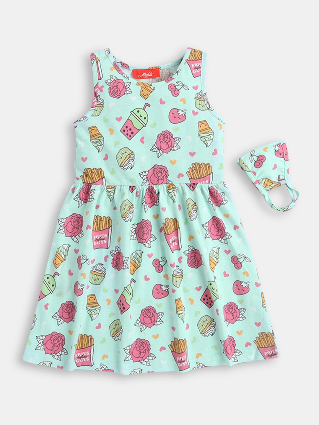

Hopscotch Girls Sea Green Cotton A-Line Dress