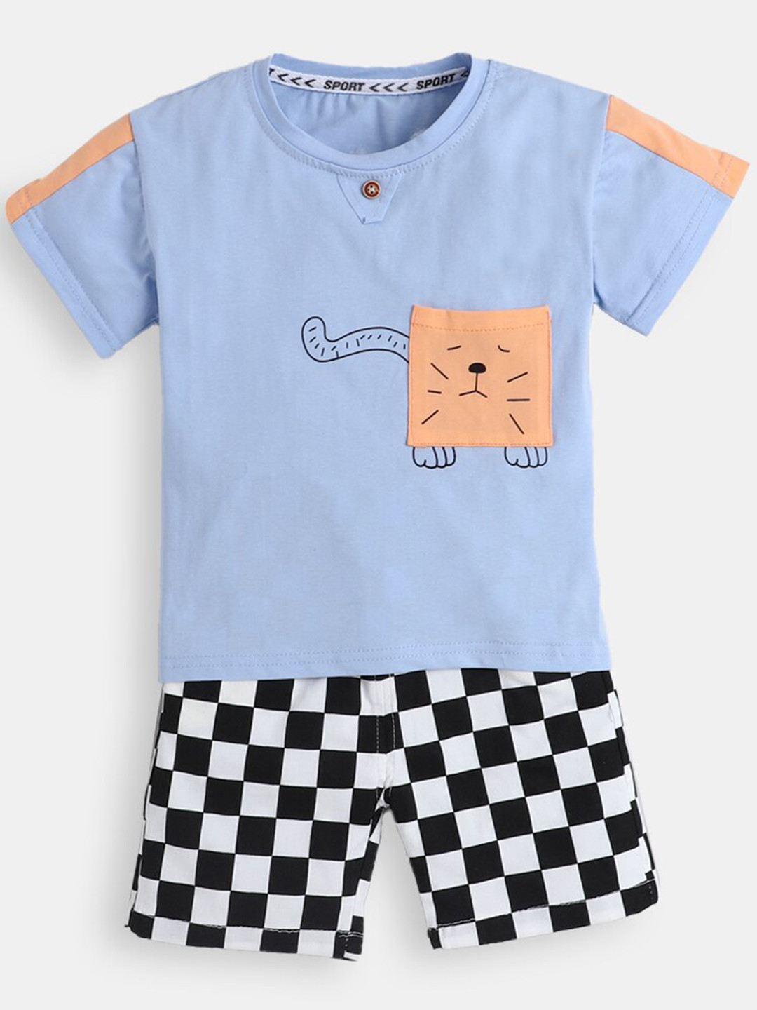 

Hopscotch Boys Blue & Black Pure Cotton T-shirt with Shorts