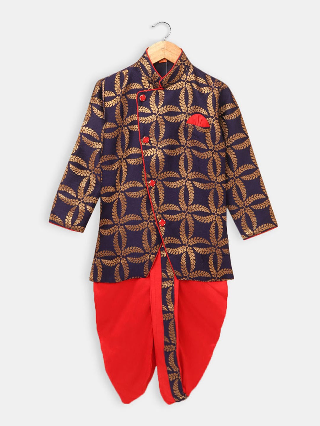 

Hopscotch Boys Purple Ethnic Motifs Printed Pure Cotton Kurta with Dhoti Pants