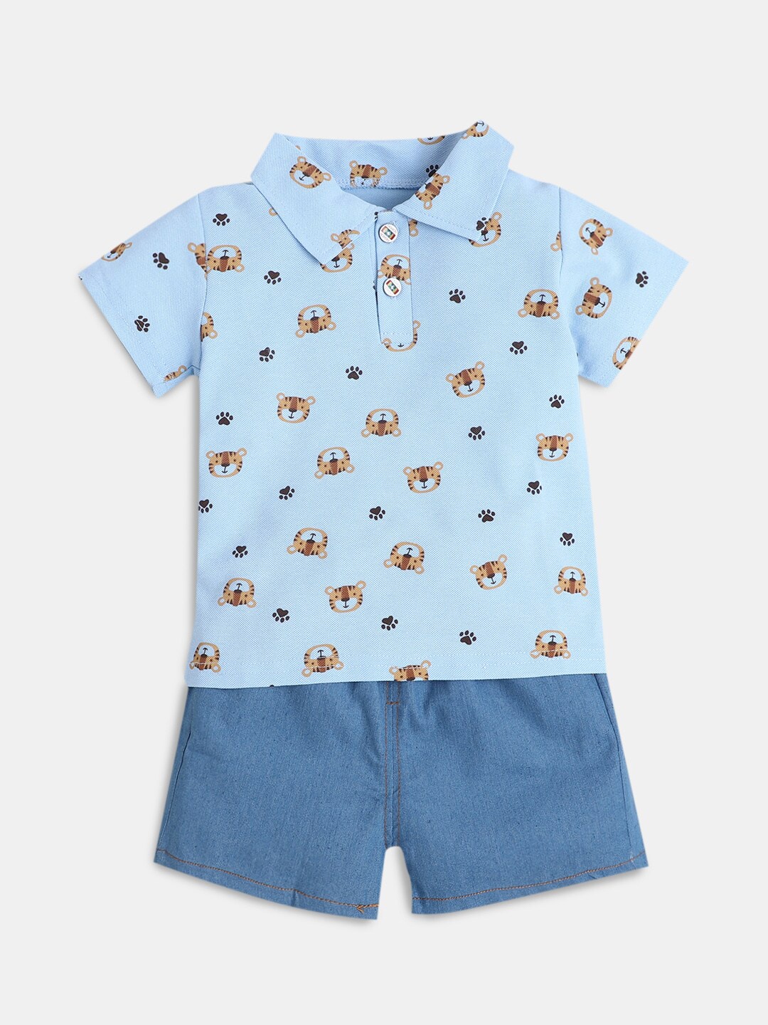

Hopscotch Boys Blue & Brown Printed T-shirt with Shorts