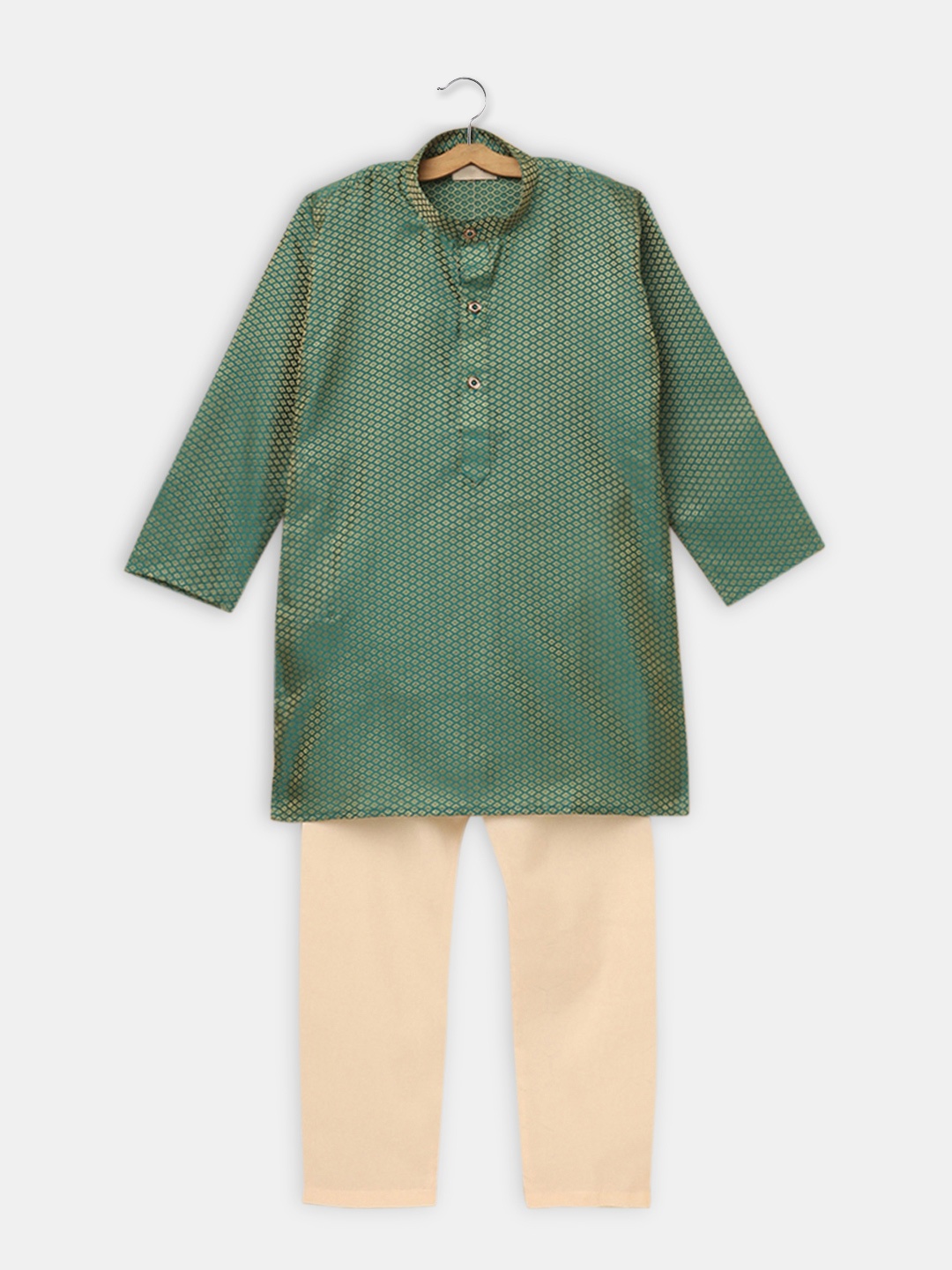 

Hopscotch Boys Green Printed Kurta with Pyjama