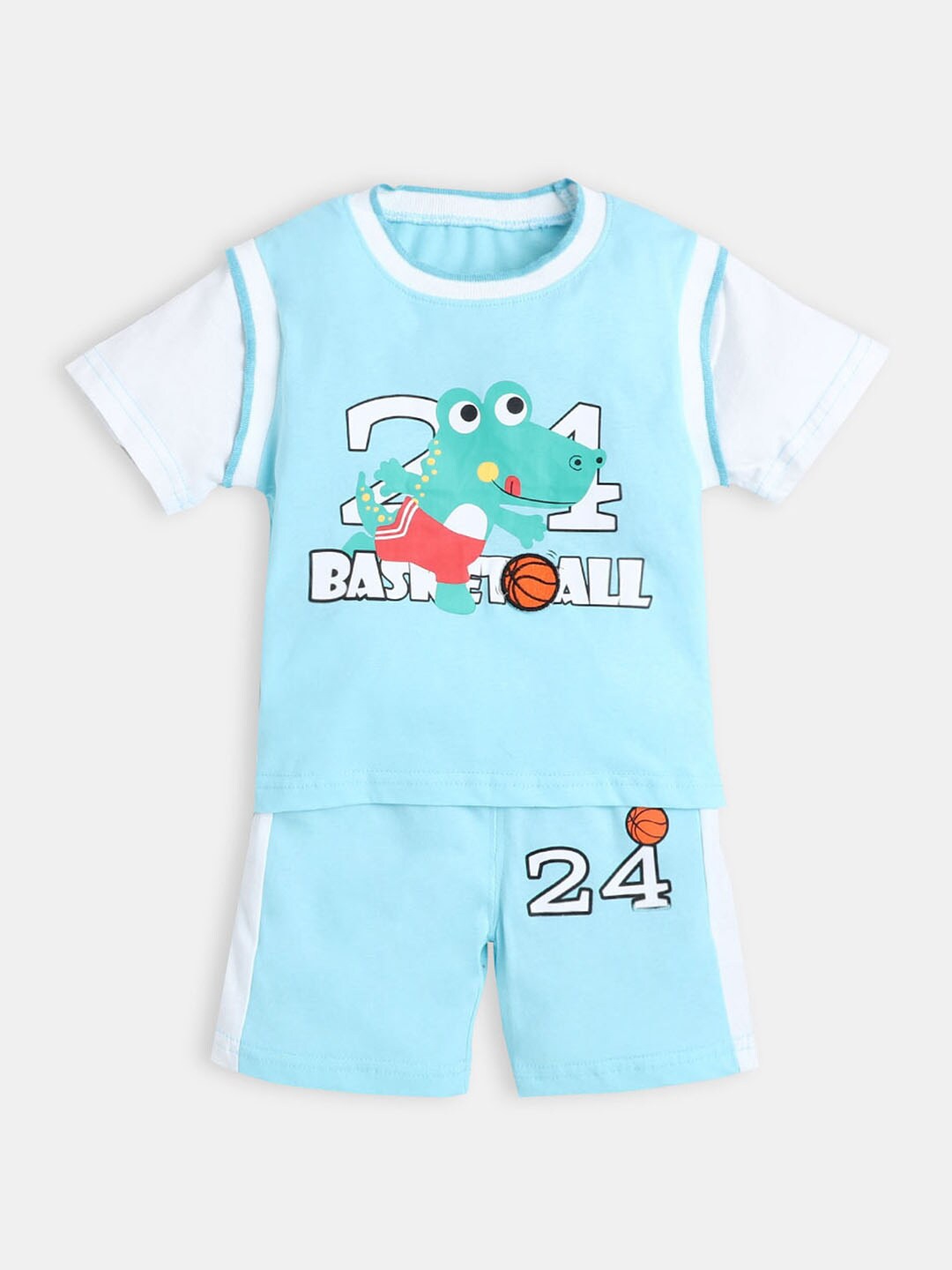 

Hopscotch Boys Blue & White Printed Pure Cotton T-shirt with Shorts
