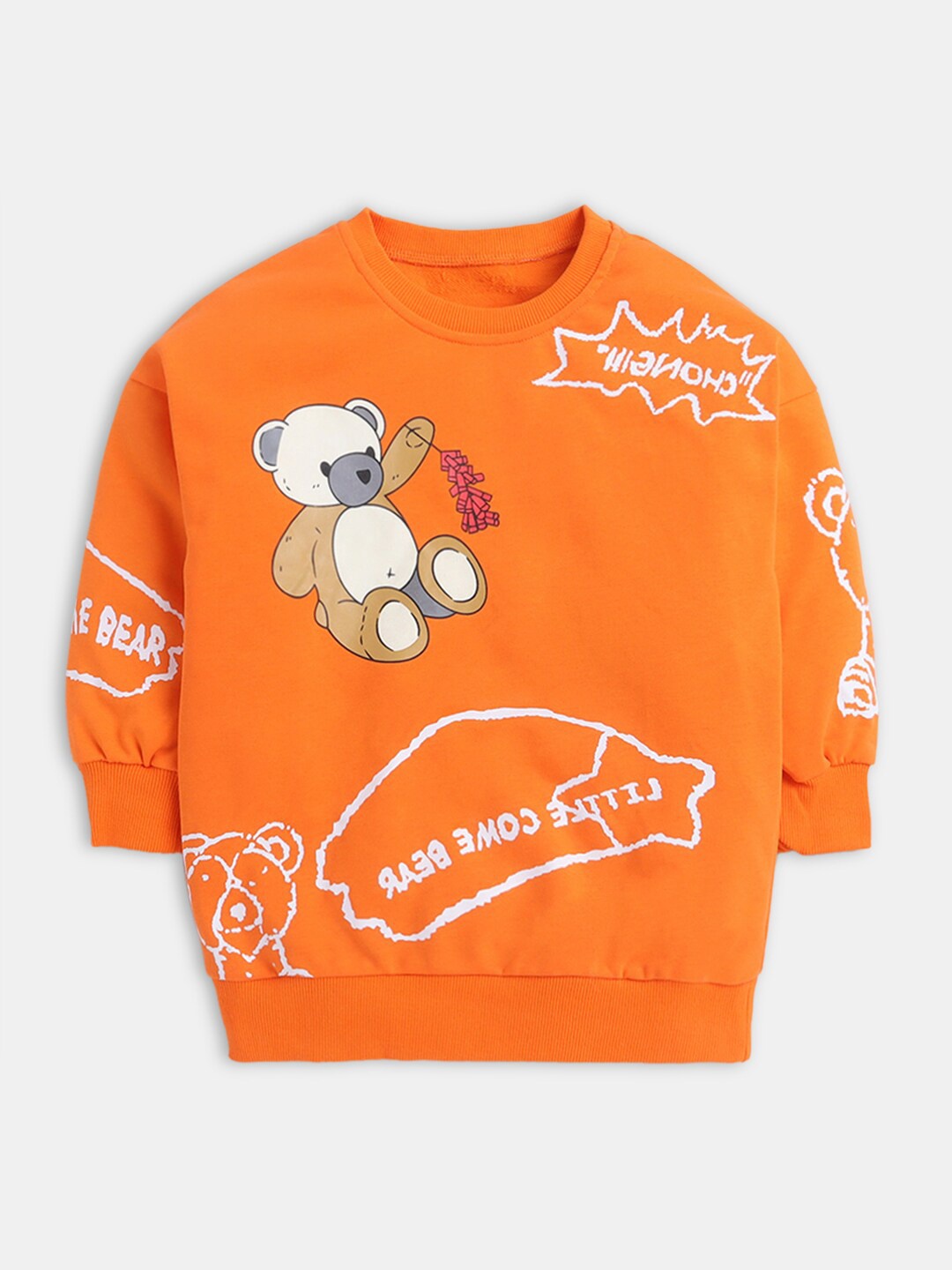 

Hopscotch Girls Orange Graphic Printed Cotton Sweatshirt