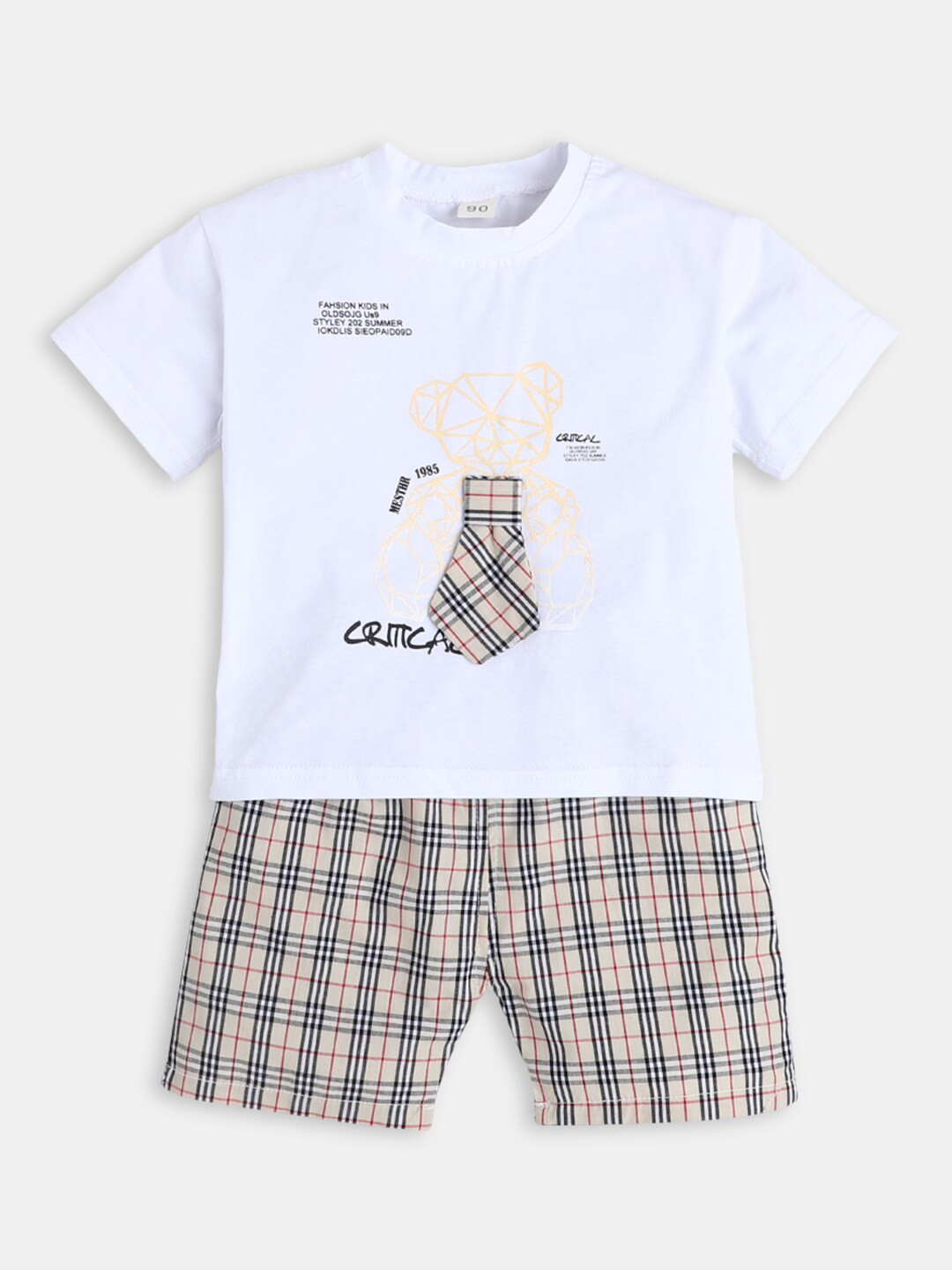 

Hopscotch Boys White & Beige Printed Top with Shorts