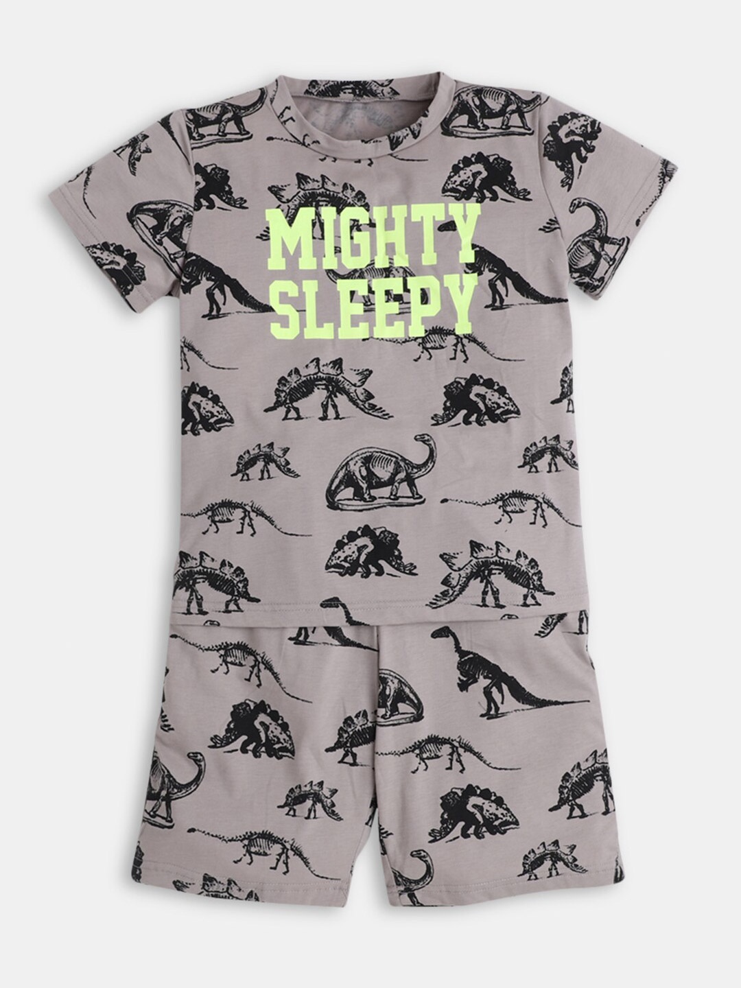 

Hopscotch Boys Grey & Black Printed Round Neck T-shirt with Shorts