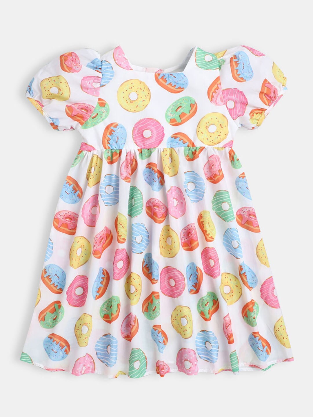 

Hopscotch Girls White & Pink All-Over Print Fit & Flare Dress