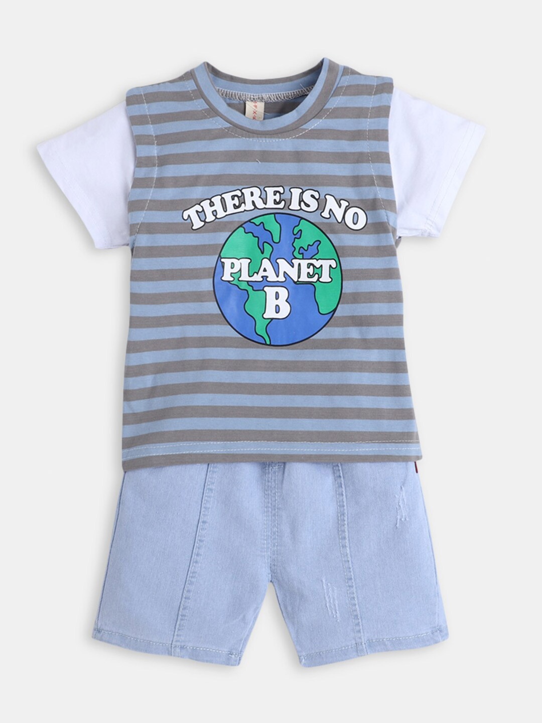 

Hopscotch Boys Blue & Brown Striped Cotton T-shirt with Shorts