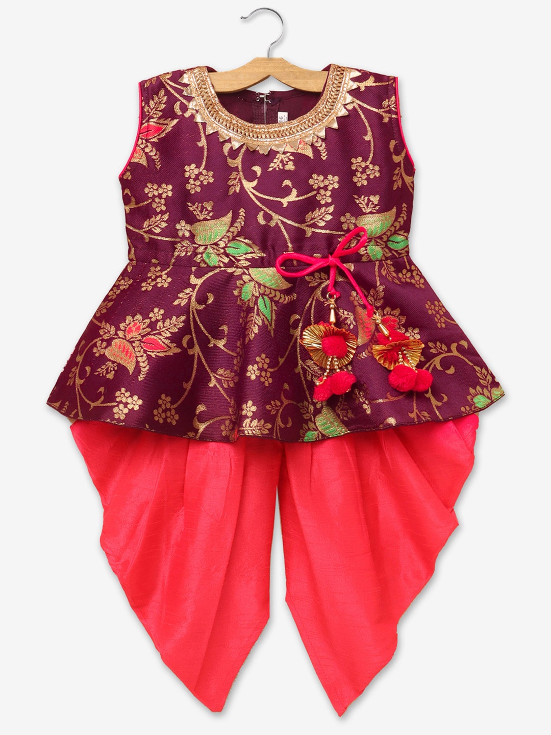 

Hopscotch Girls Purple Floral Printed Empire Pure Cotton Kurta with Dhoti Pants
