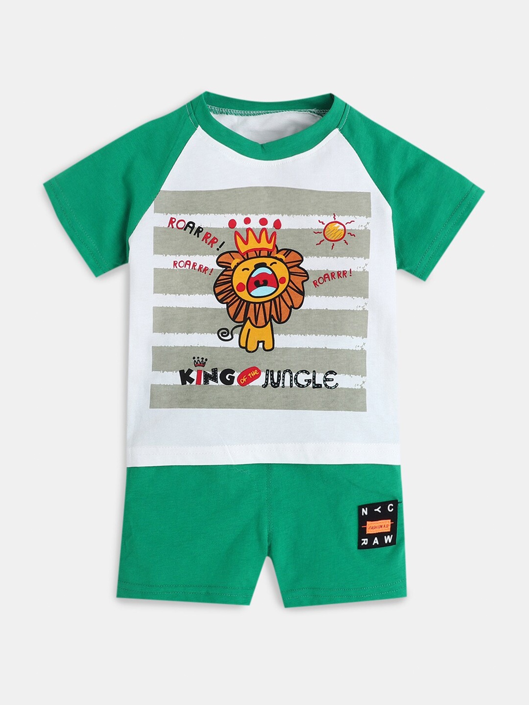 

Hopscotch Boys Green & Yellow Printed Pure Cotton T-shirt with Short