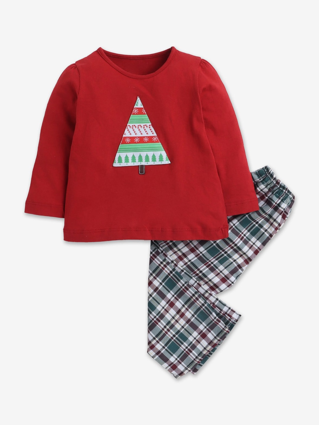 

Hopscotch Girls Red & Green Checked Night suit