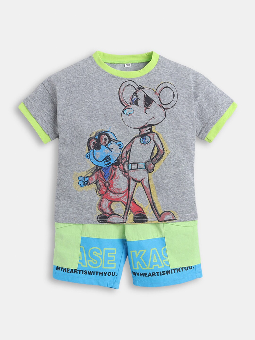 

Hopscotch Boys Grey & Blue Printed T-shirt with Shorts