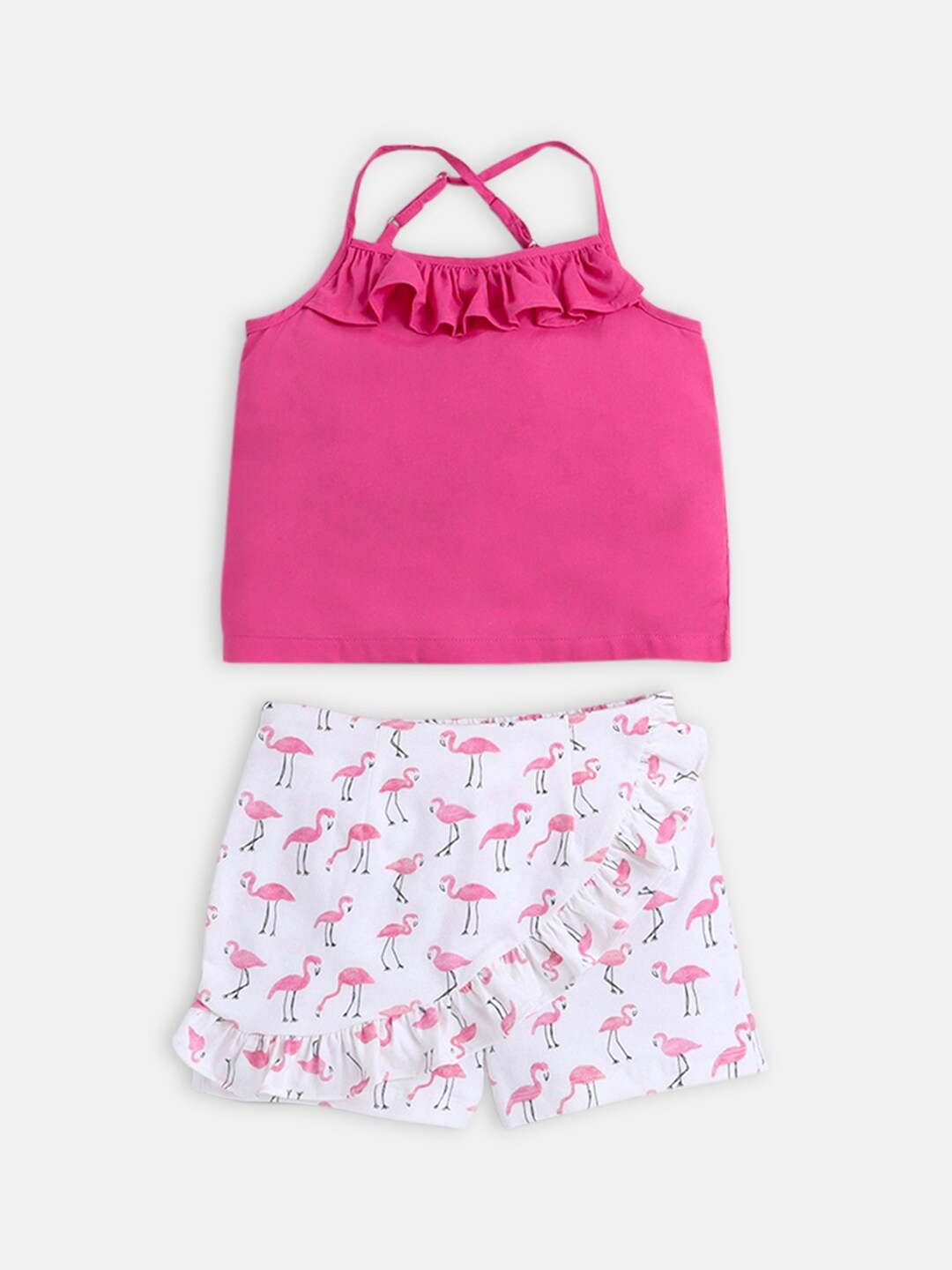 

Hopscotch Girls White & Pink Top with Printed Shorts