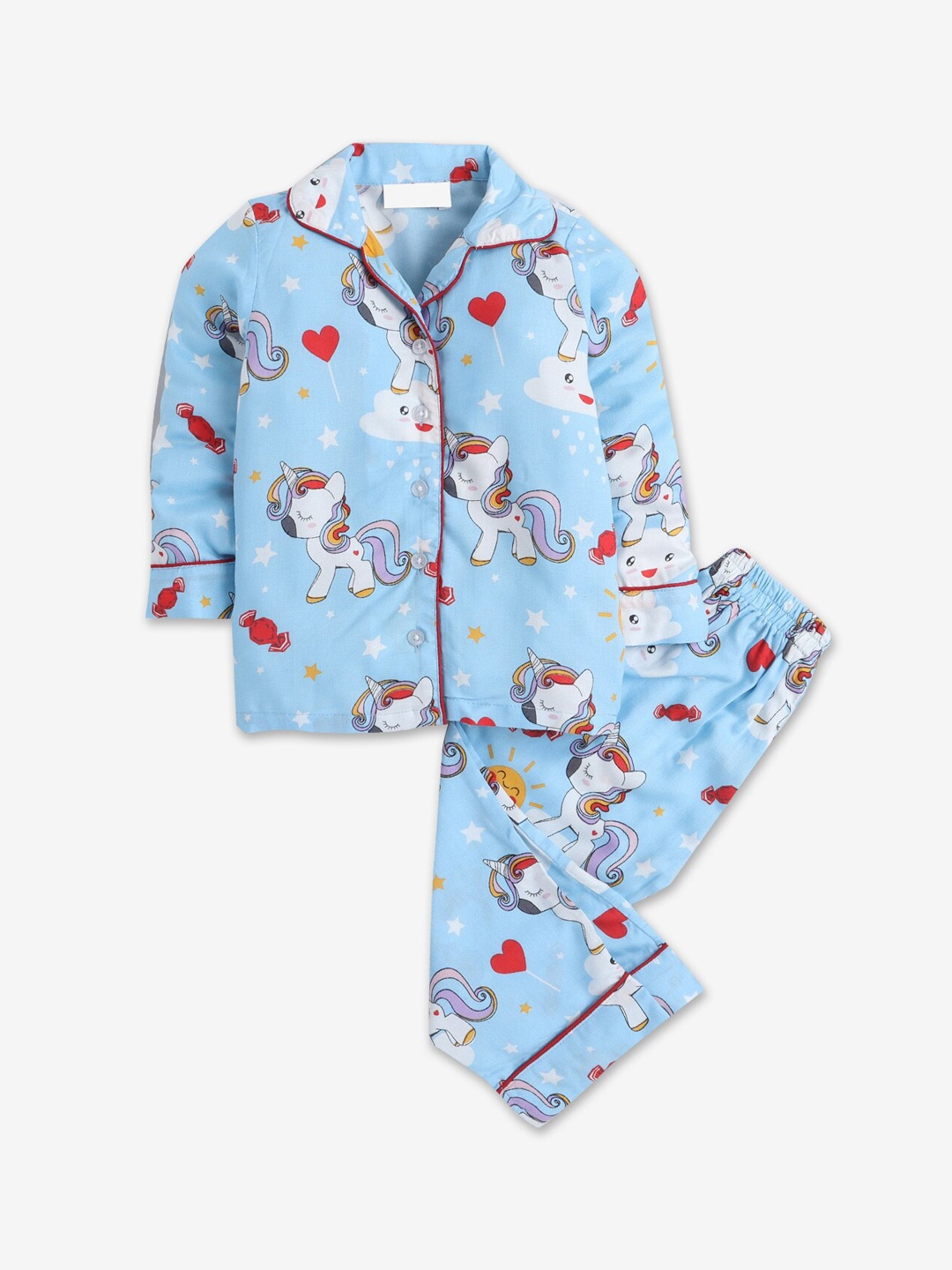 

Hopscotch Girls Blue & White Printed Night suit