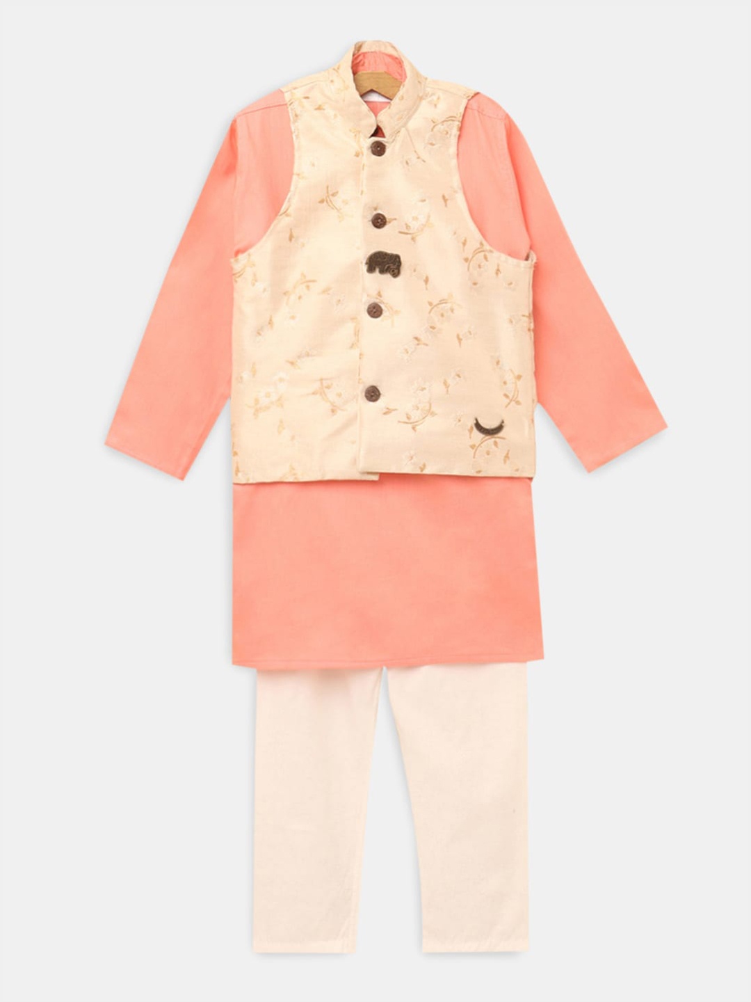 

Hopscotch Boys Pink Ethnic Motifs Printed Pure Cotton Kurta with Pyjamas