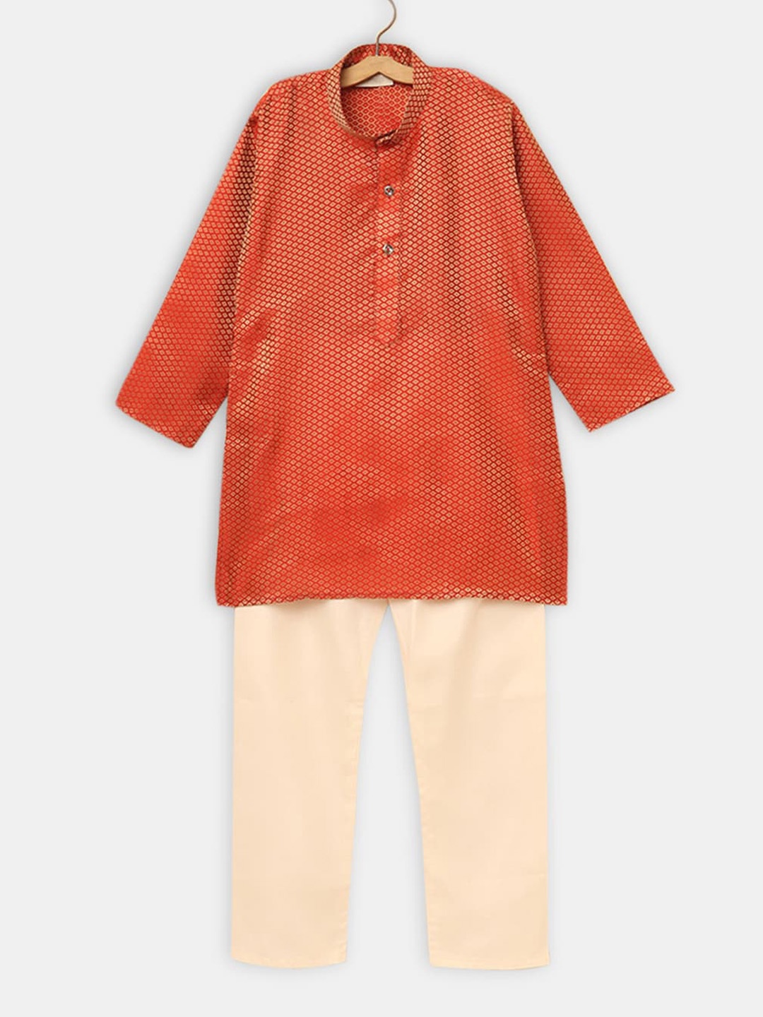 

Hopscotch Boys Red Woven Design Kurta with Pyjamas