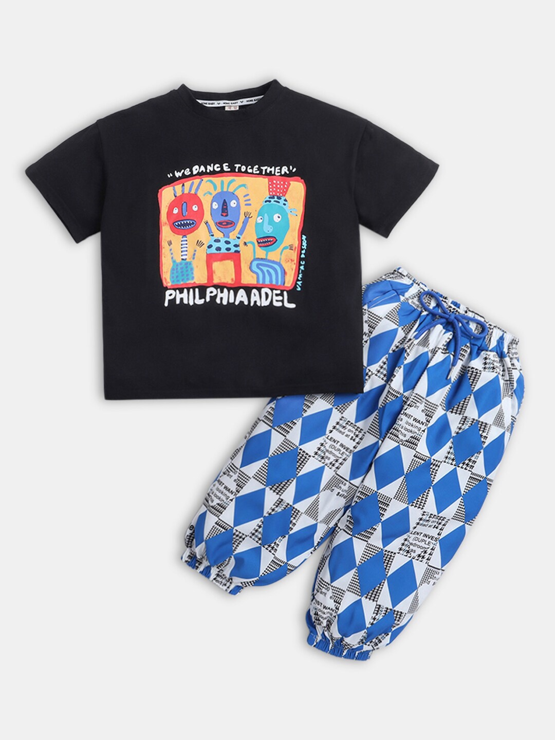 

Hopscotch Boys Black & White Printed T-shirt with Trousers