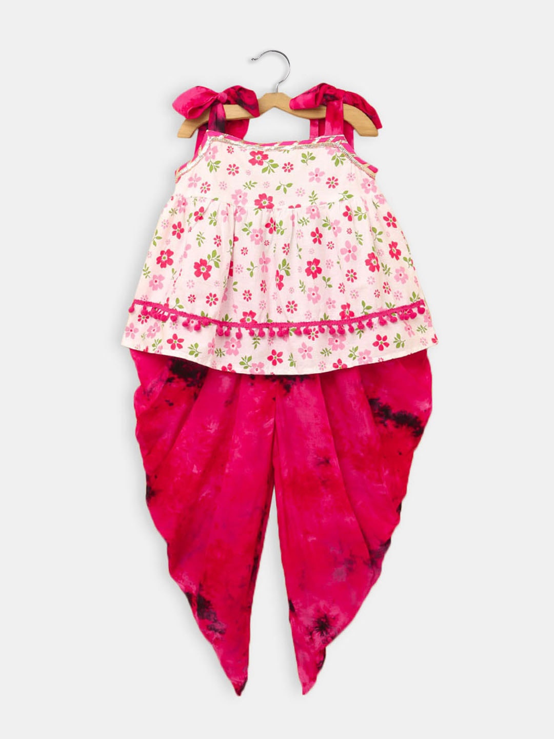 

Hopscotch Girls White Floral Printed Pure Cotton Kurta with Dhoti Pants