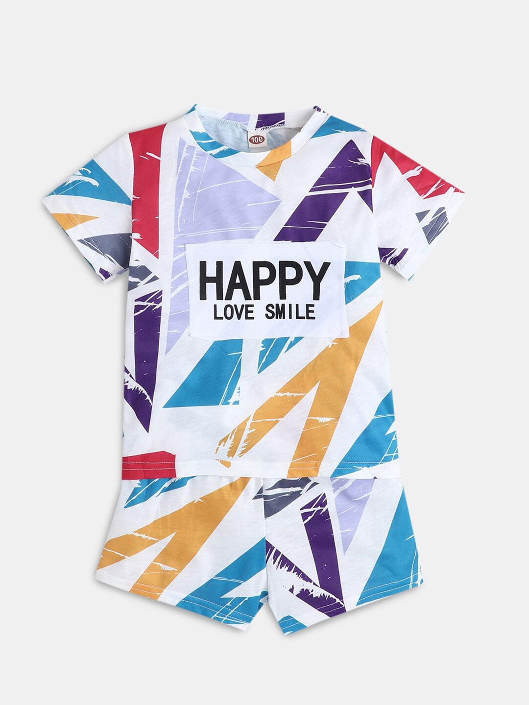 

Hopscotch Boys White & Blue Printed Polyester T-shirt with Shorts