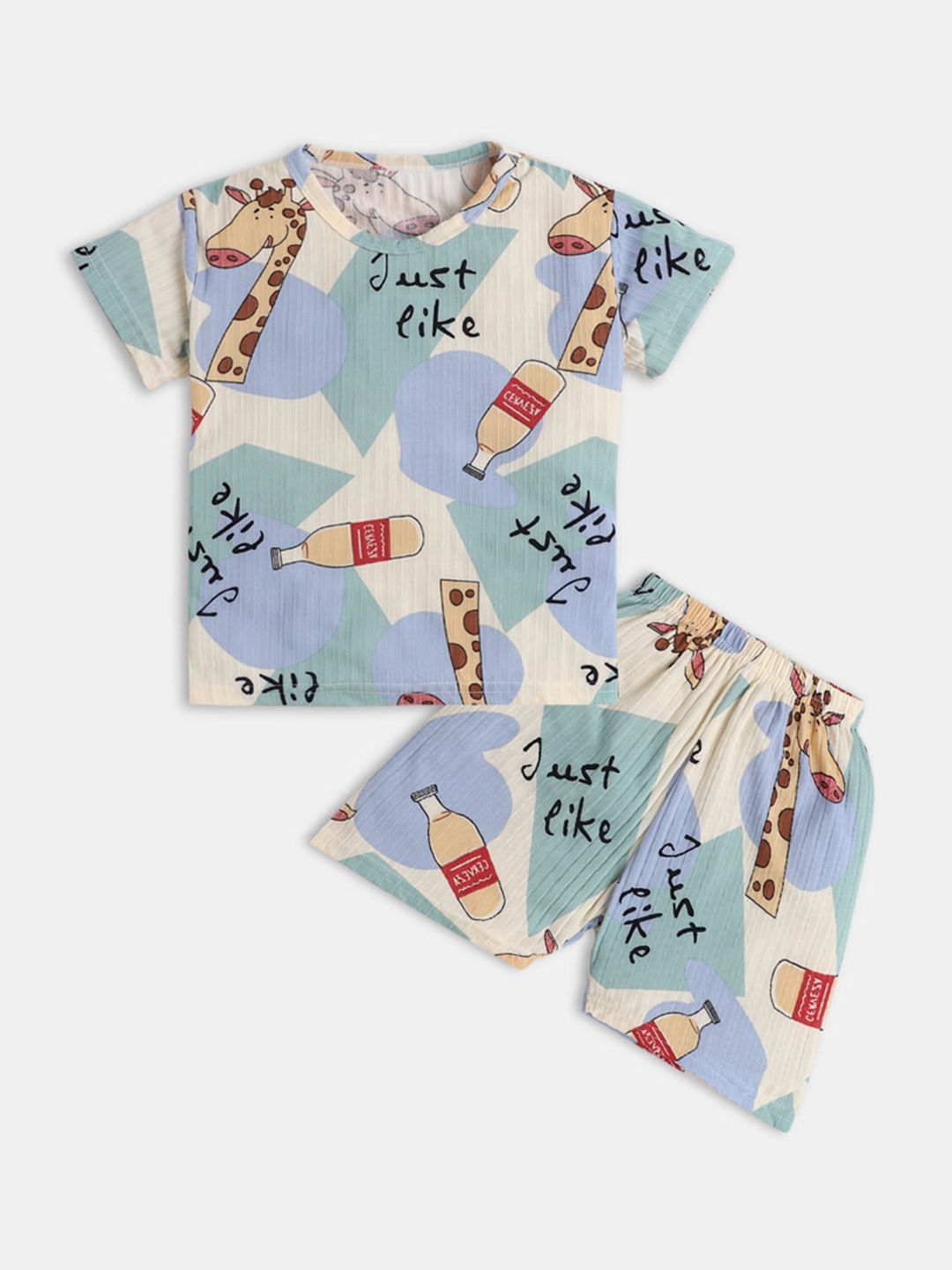 

Hopscotch Boys Beige & Off White Printed Pure Cotton Night suit