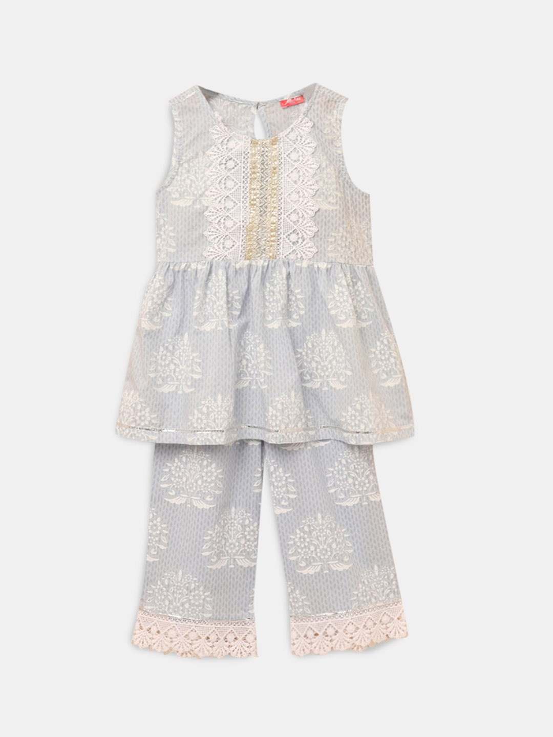

Hopscotch Girls Blue Printed Pure Cotton Kurta with Salwar