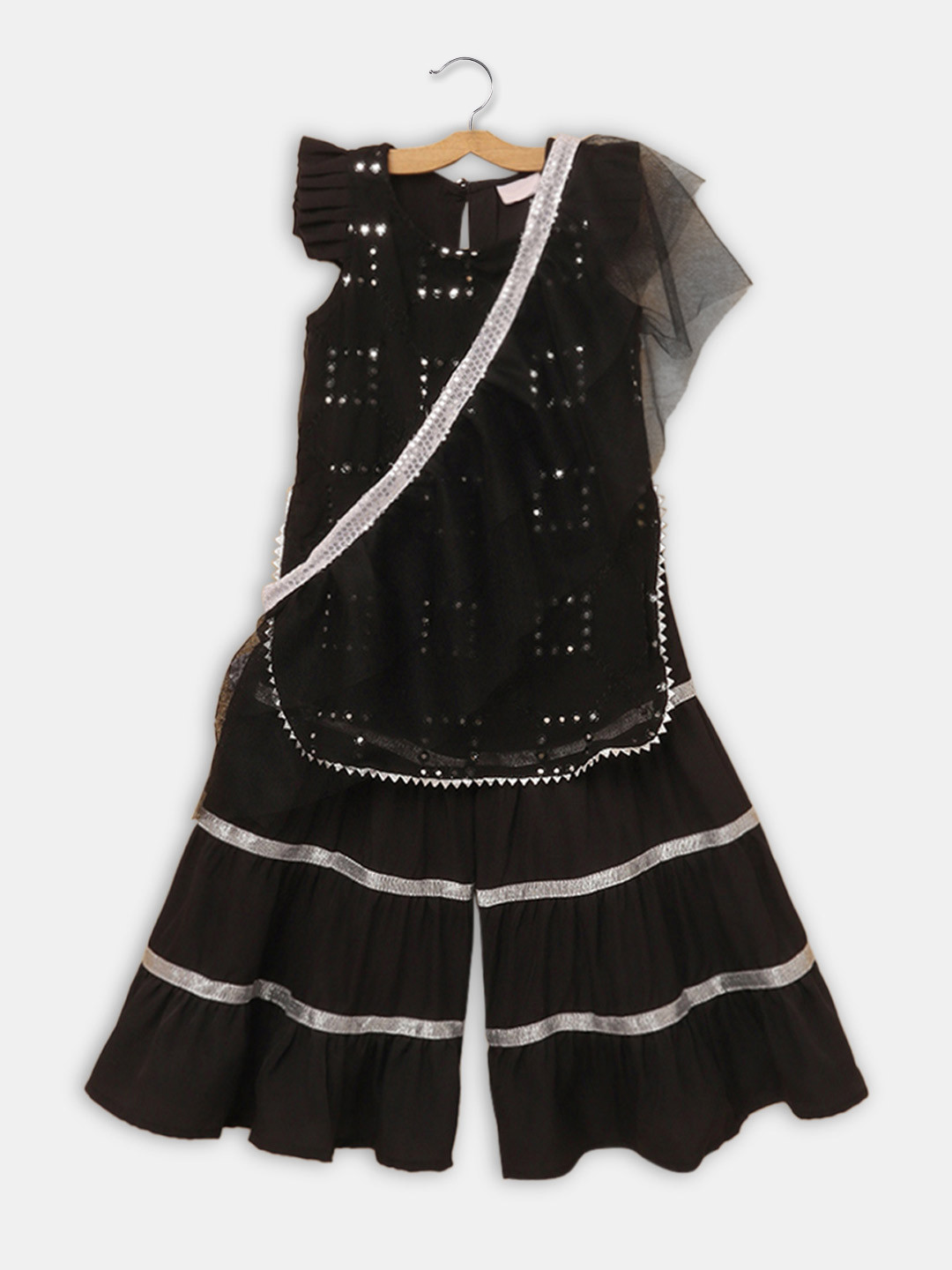 

Hopscotch Girls Black Kurta with Sharara & With Dupatta