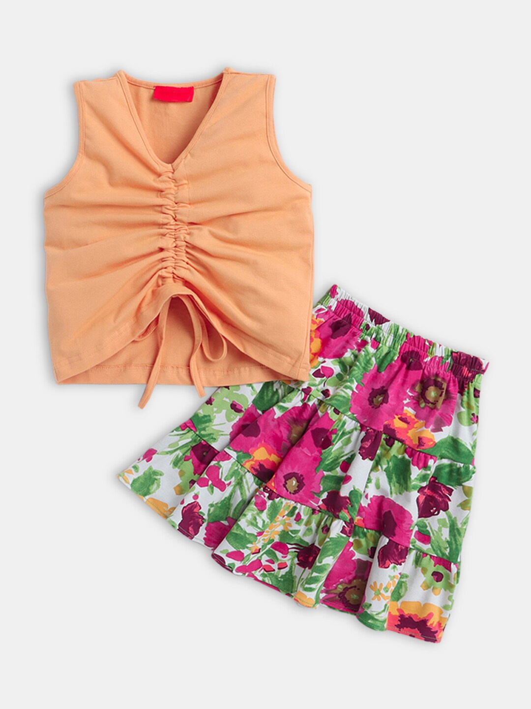 

Hopscotch Girls Orange & Pink Top with Skirt