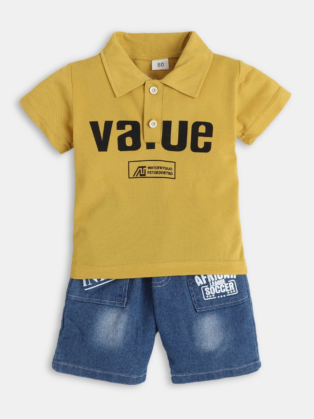 

Hopscotch Boys Yellow & Blue Printed T-shirt with Shorts