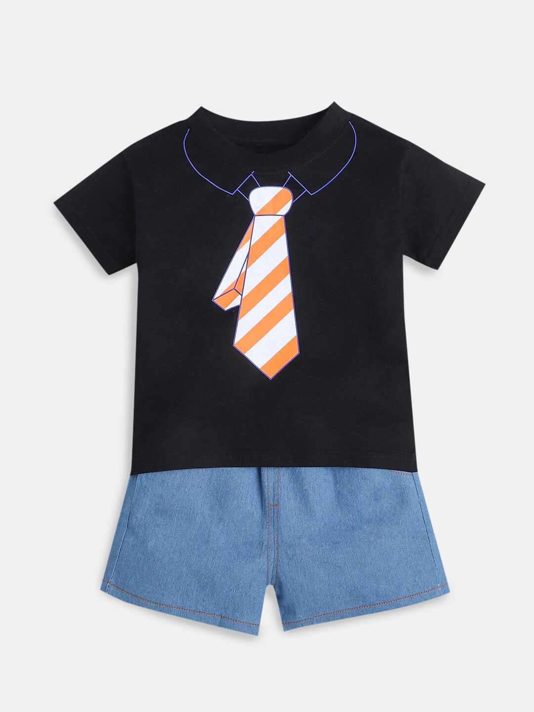 

Hopscotch Boys Black & Blue Printed T-shirt with Shorts
