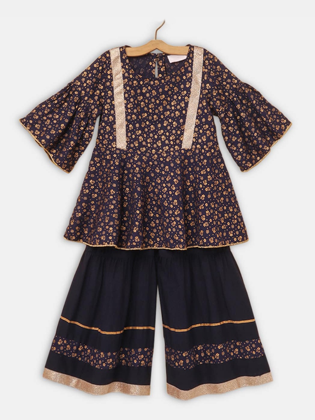 

Hopscotch Girls Navy Blue Floral Printed Kurta with Sharara