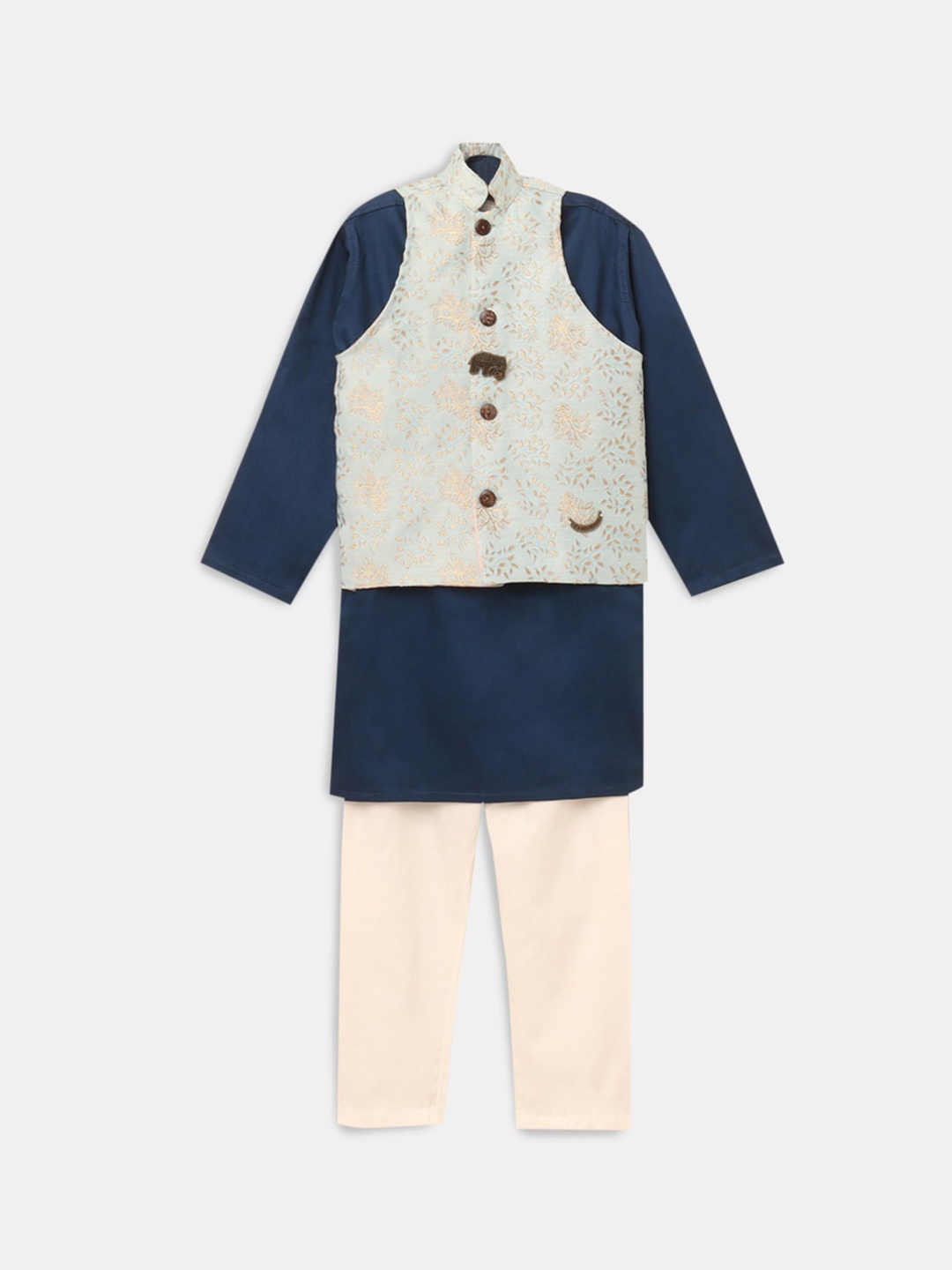 

Hopscotch Boys Blue Pure Cotton Kurta with Pyjamas