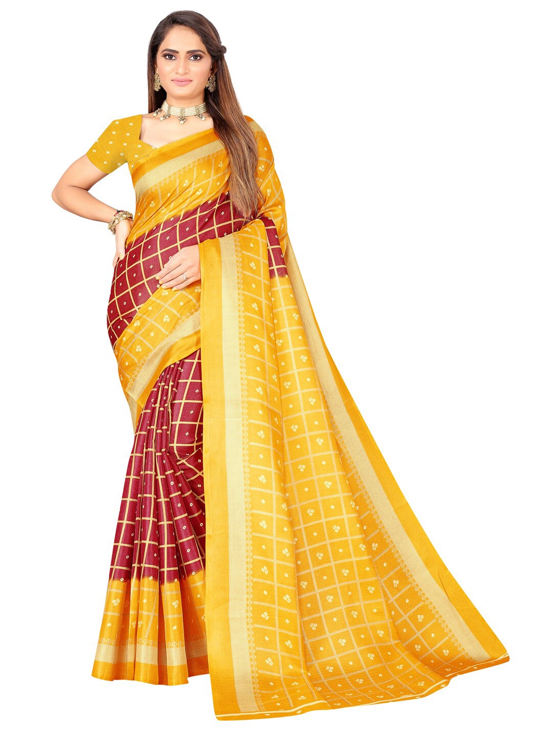 

SAADHVI Zari Art Silk Bandhani Saree, Maroon