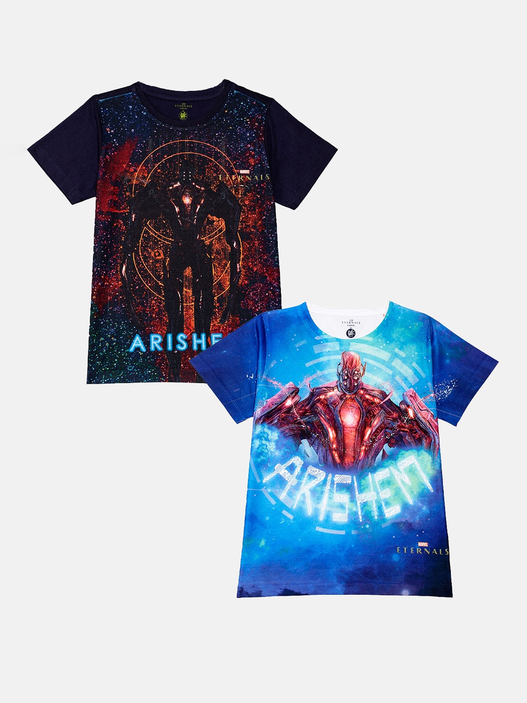

YK Marvel Boys Pack of 2 Navy Blue & Black Printed Pure Cotton T-shirt