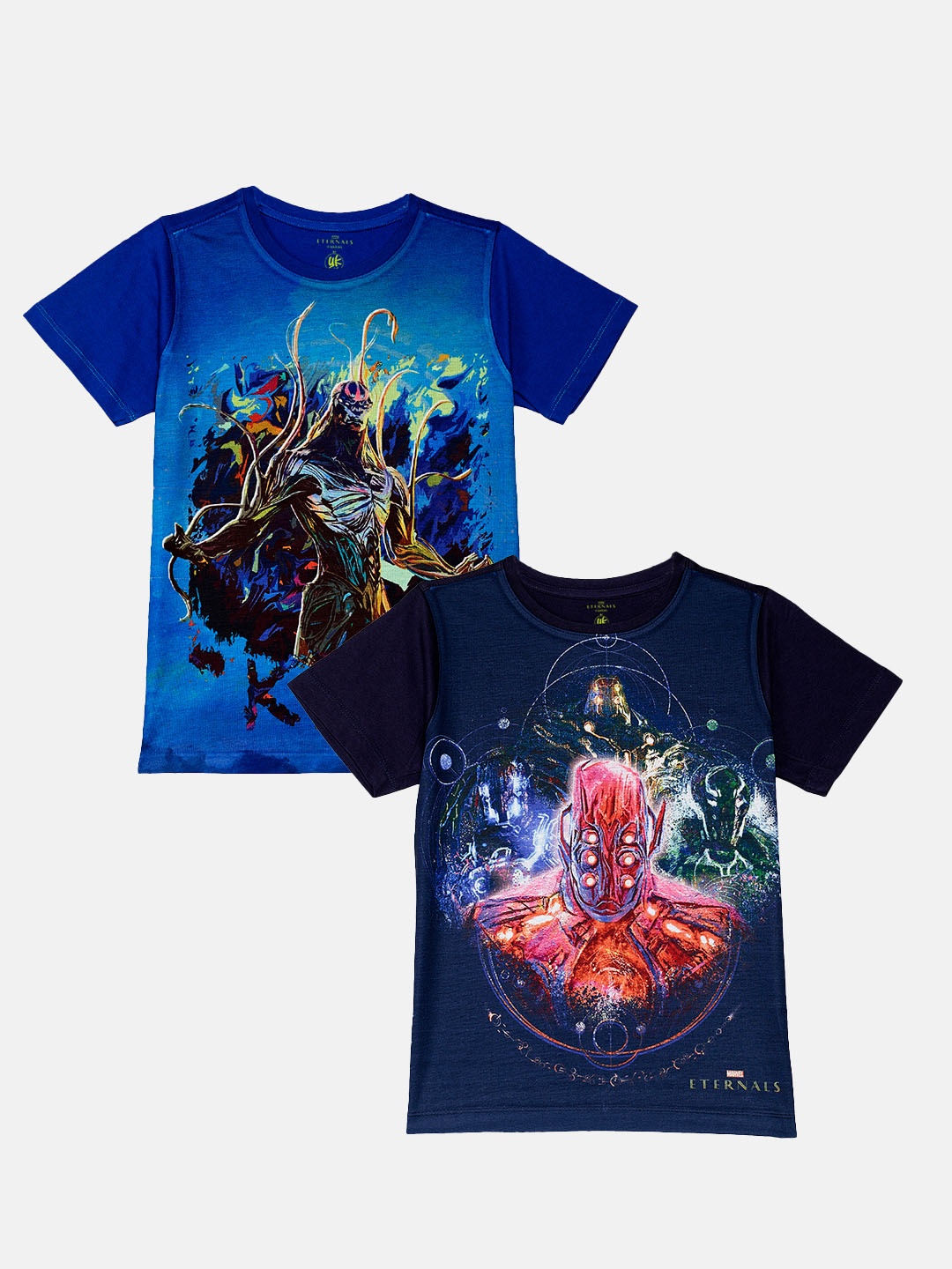 

YK Marvel Boys Pack of 2 Blue and Navy Blue Printed Pure Cotton T-shirt