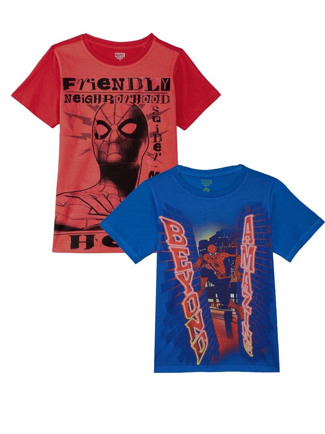 

YK Marvel Boys Red & Blue Pack Of 2 Spider-Man Printed Pure Cotton T-shirt