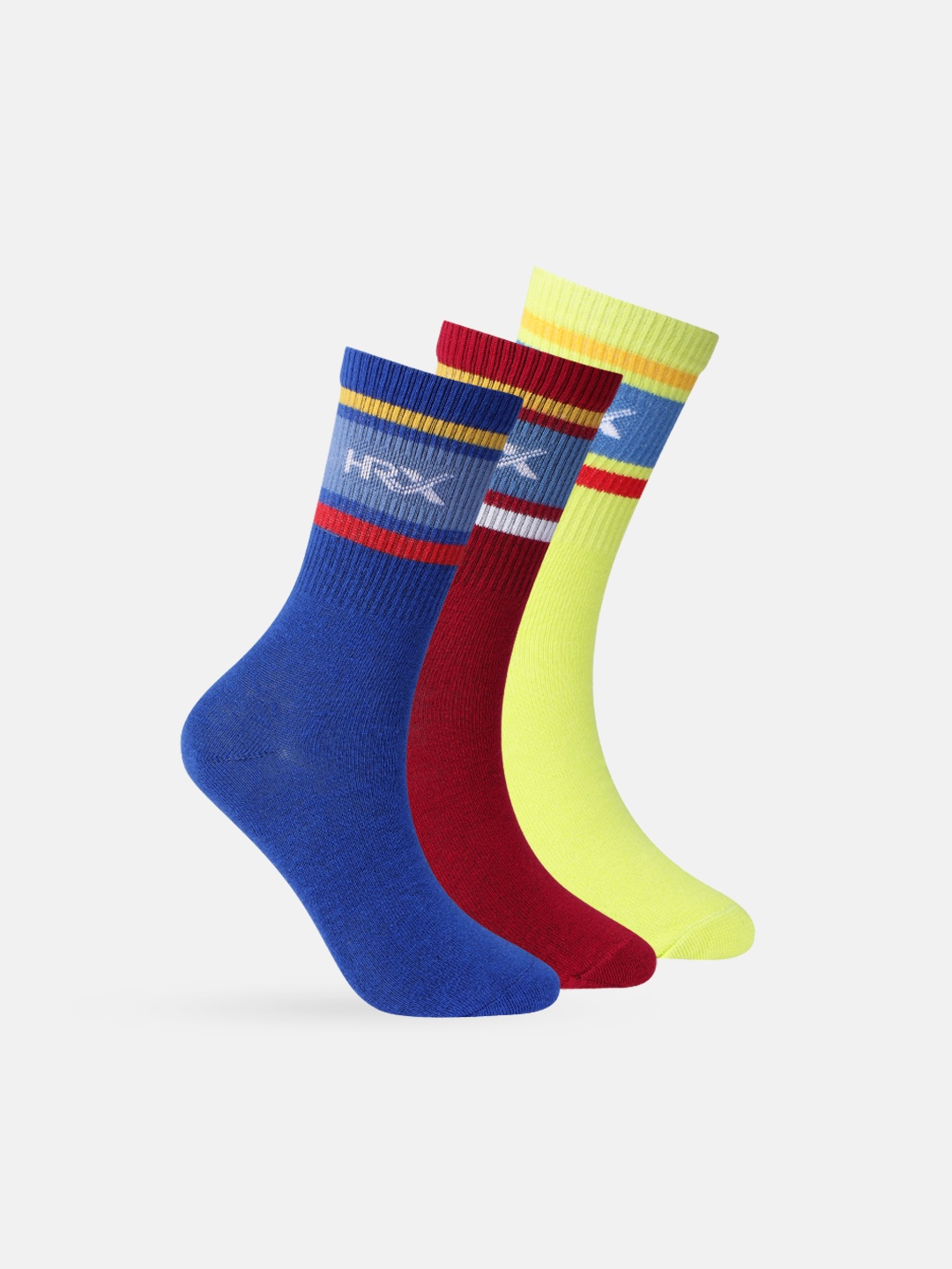 

HRX by Hrithik Roshan Women Set of 3 Patterned Calf Length Running Socks, Blue