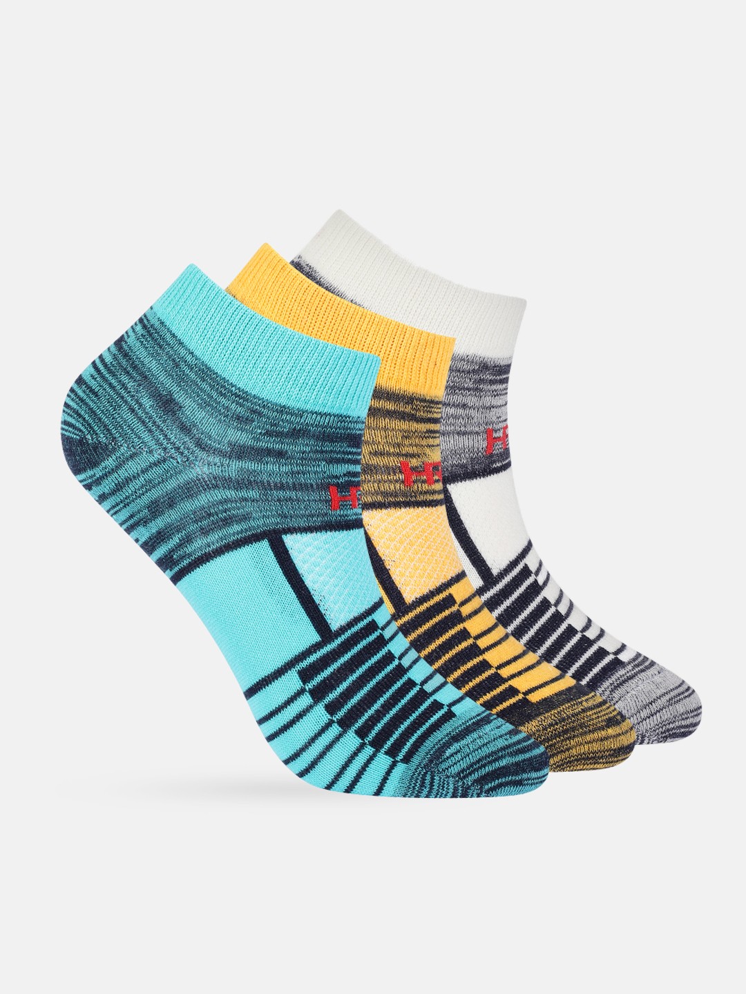 

HRX by Hrithik Roshan Women Set of 3 Striped Ankle Length Running Socks, Blue