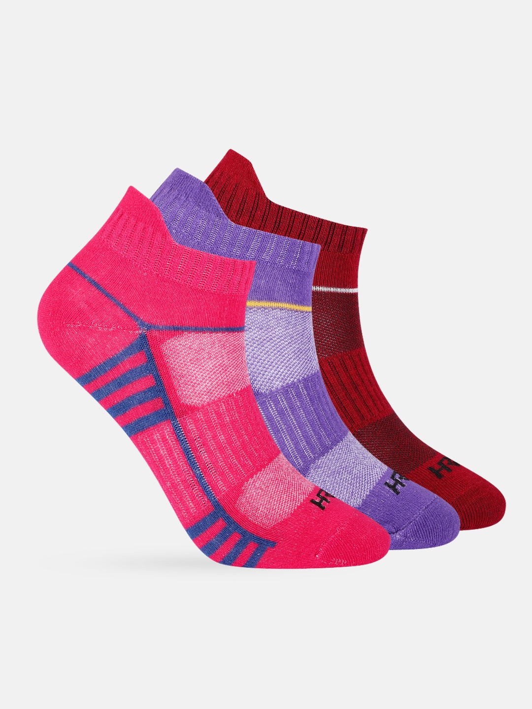 

HRX by Hrithik Roshan Women Set of 3 Striped Ankle Length Running Socks, Pink
