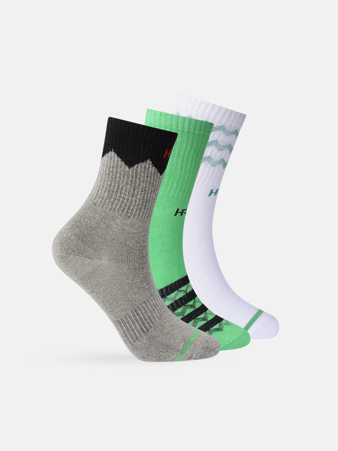

HRX by Hrithik Roshan Women Set of 3 Patterned Calf Length Running Socks, Grey