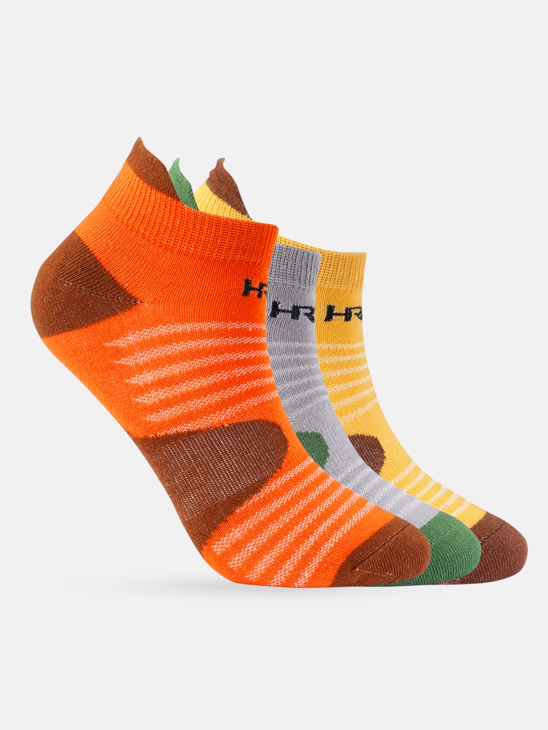 

HRX by Hrithik Roshan Women Set of 3 Striped Ankle Length Running Socks, Orange