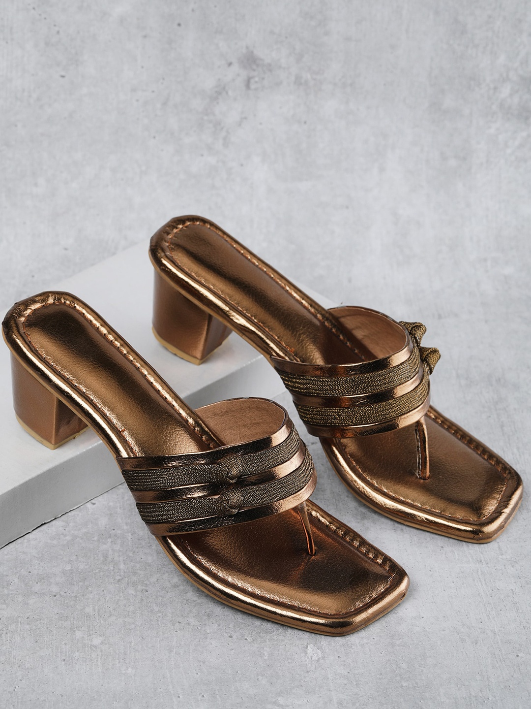 

Luv Byt Copper-Toned Solid Party Block Heels