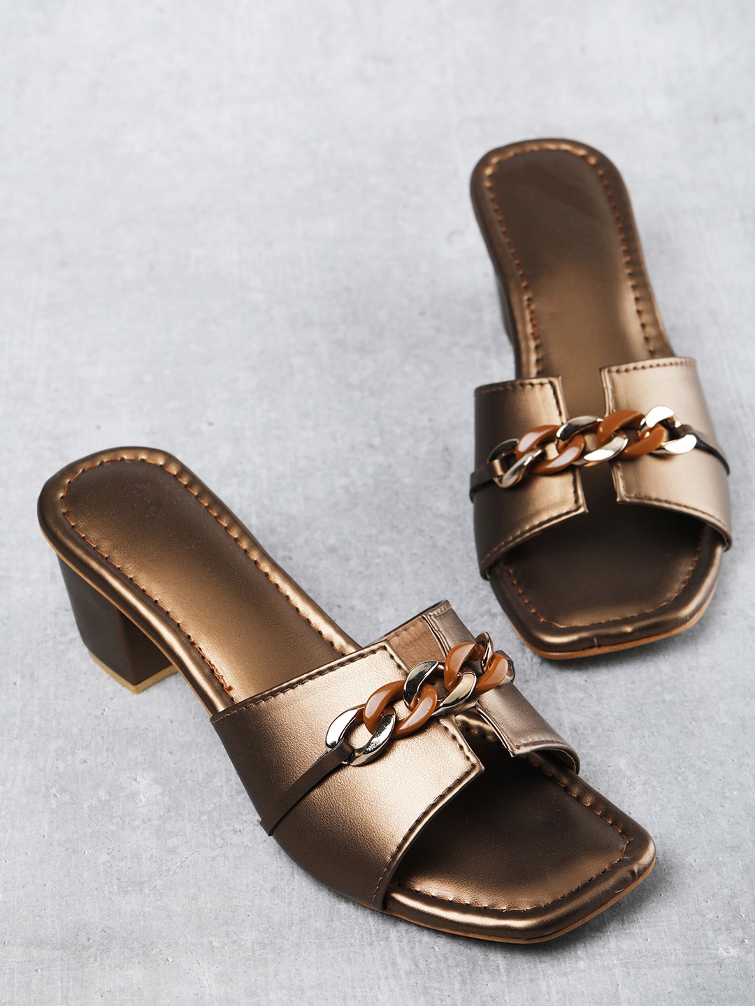 

Luv Byt Copper-Toned Party Block Heels with Buckles