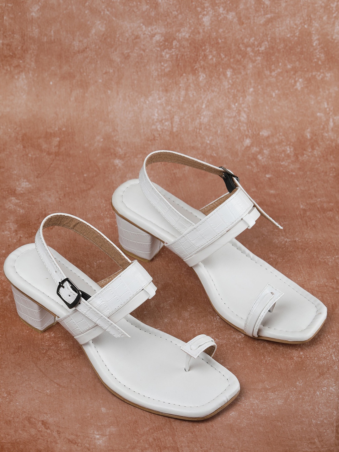 

Luv Byt White Solid Block Backstrap Heels