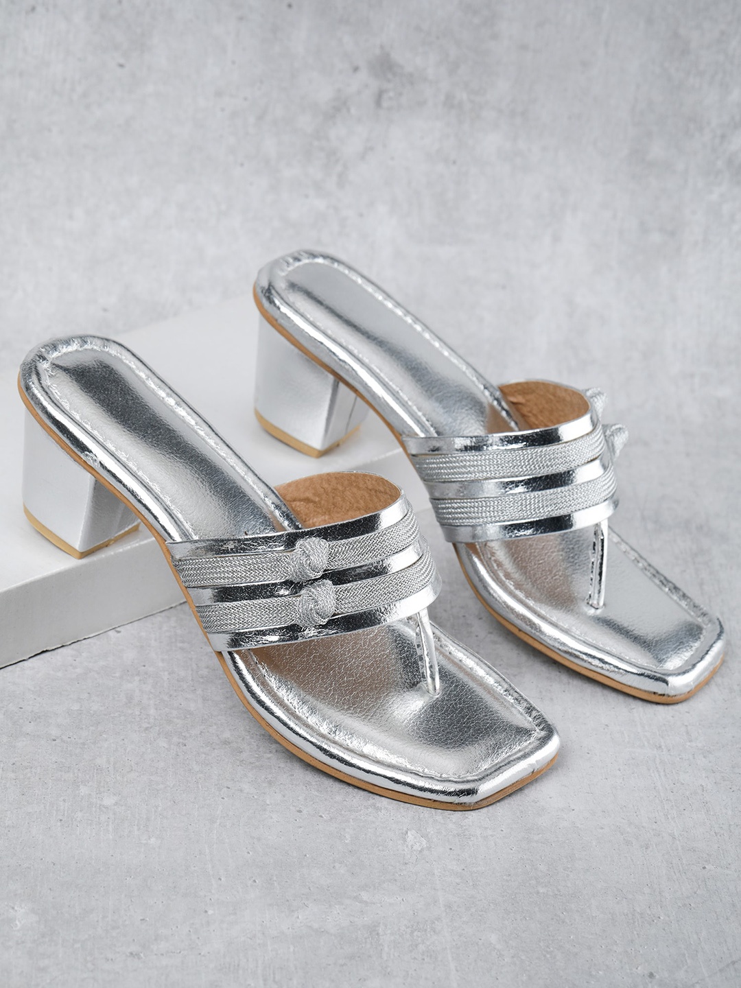

Luv Byt Silver-Toned Party Block Sandals