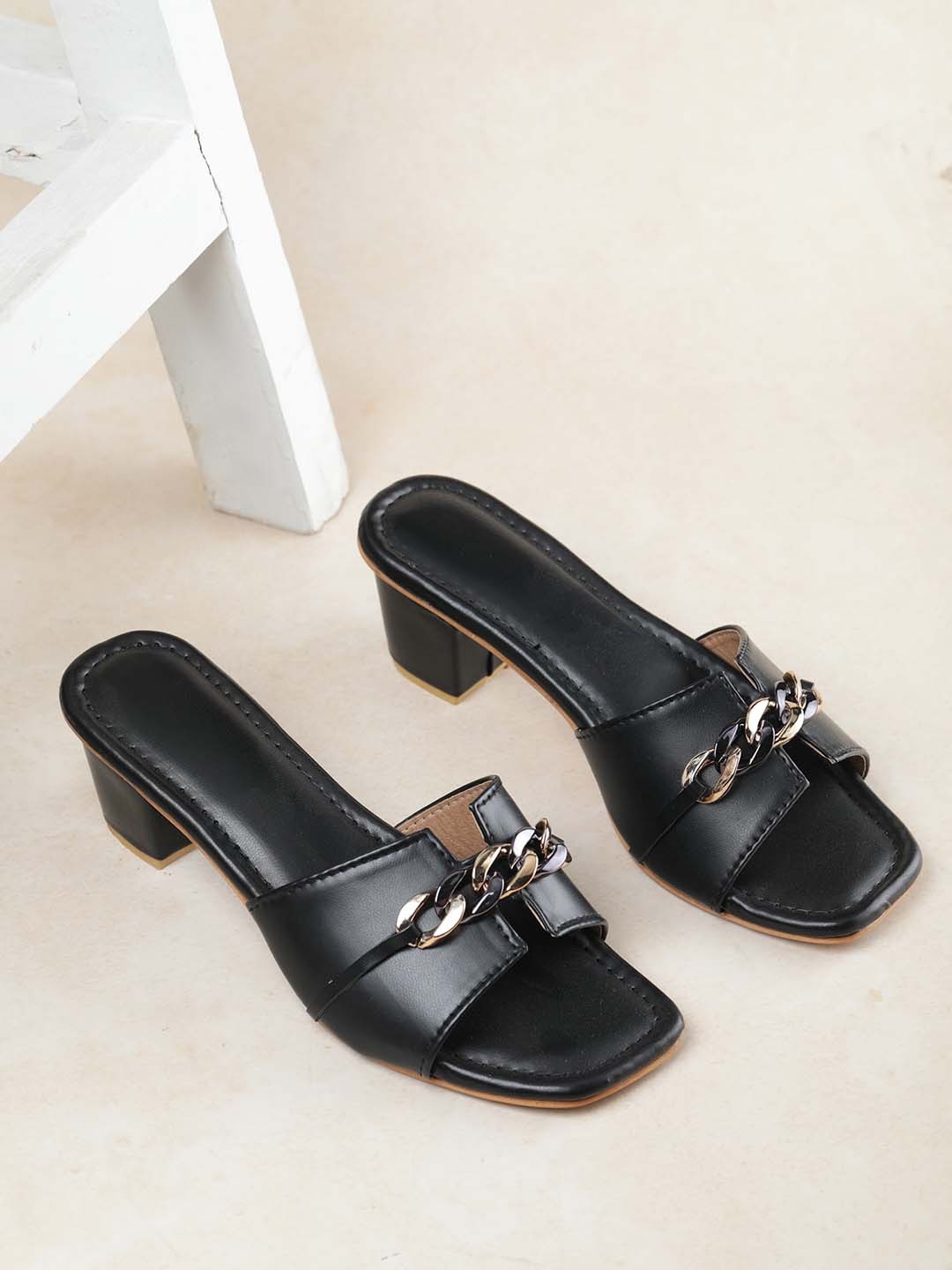 

Luv Byt Black Embellished Party Block Mules