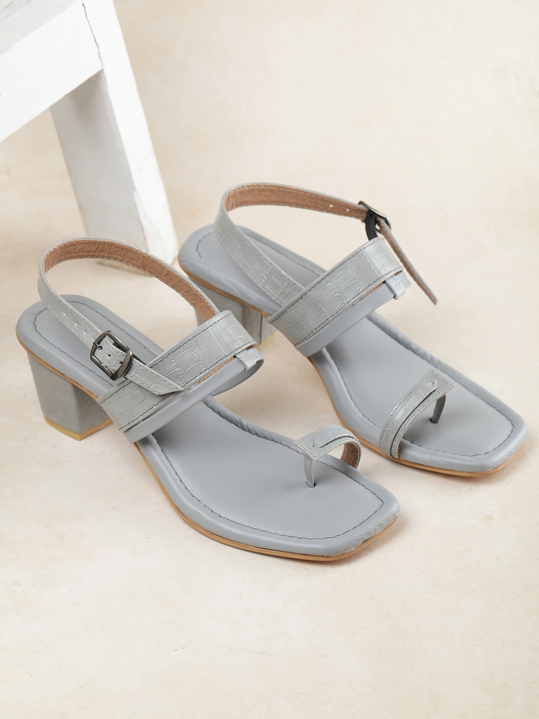 

Luv Byt Grey Textured Party Block Pumps with Tassels