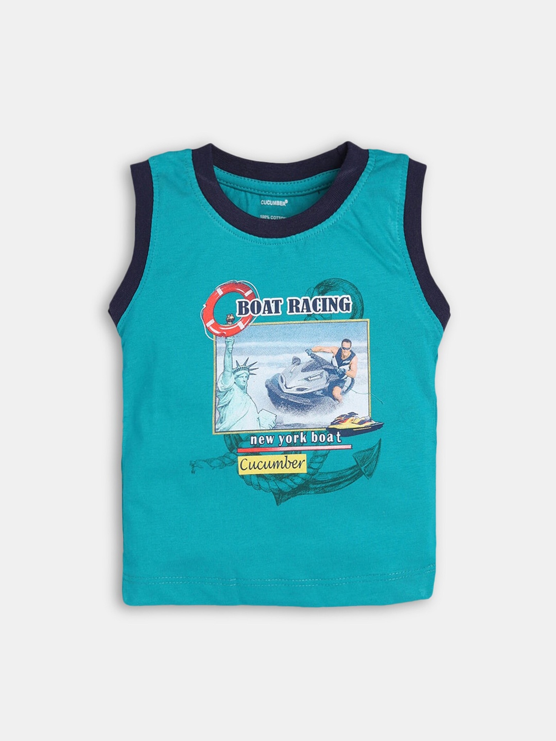 

Hopscotch Infant Boys Green Printed Cotton Basic Inner-wear Vests