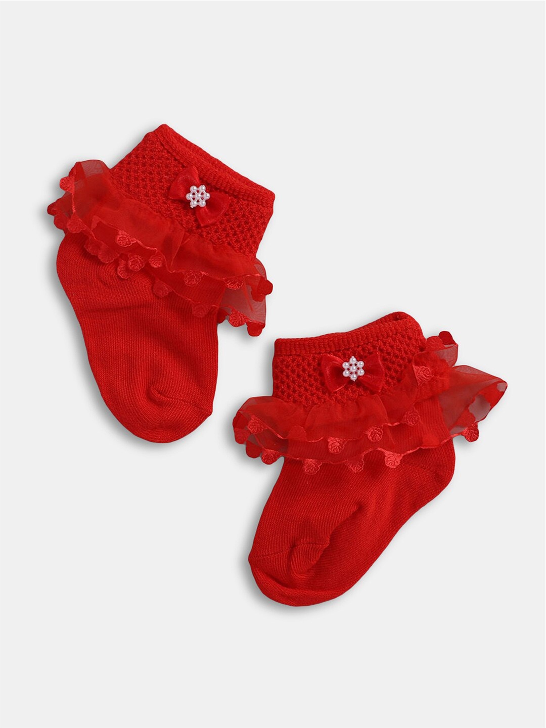 

Hopscotch Girls Red Embellished Cotton Above Ankle-Length Socks