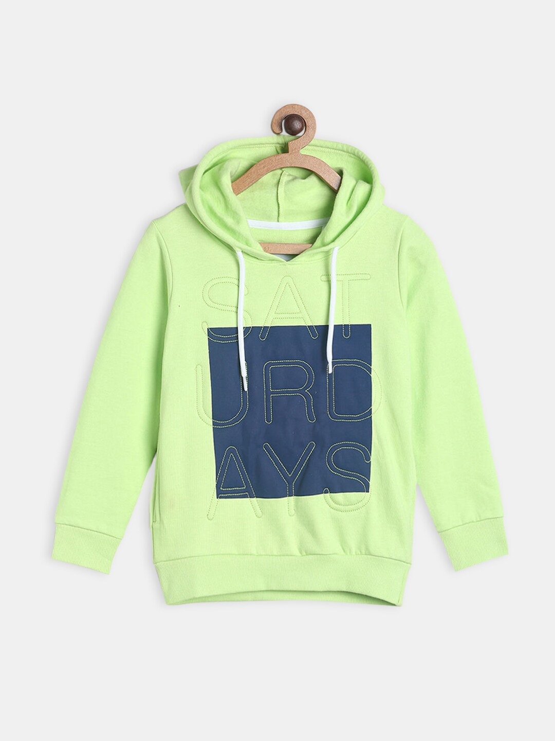 

Hopscotch Boys Green Printed Hooded Pure Cotton Sweatshirt